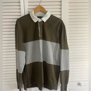 J. Crew Olive & Gray Colorblock Rugby Polo with White Collar